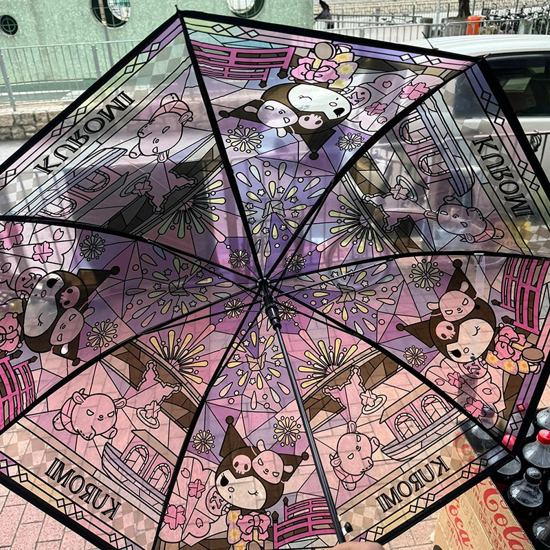 Cartoon Colorful Painted Transparent Umbrella - Lovesickdoe