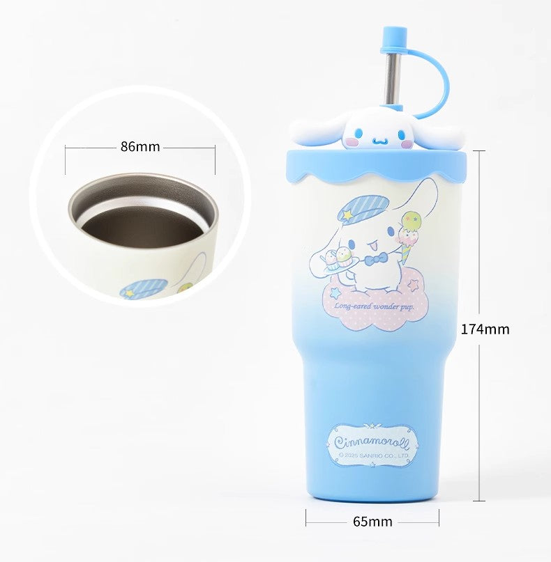Cute Straw Stainless Steel Water bottle 580ml
