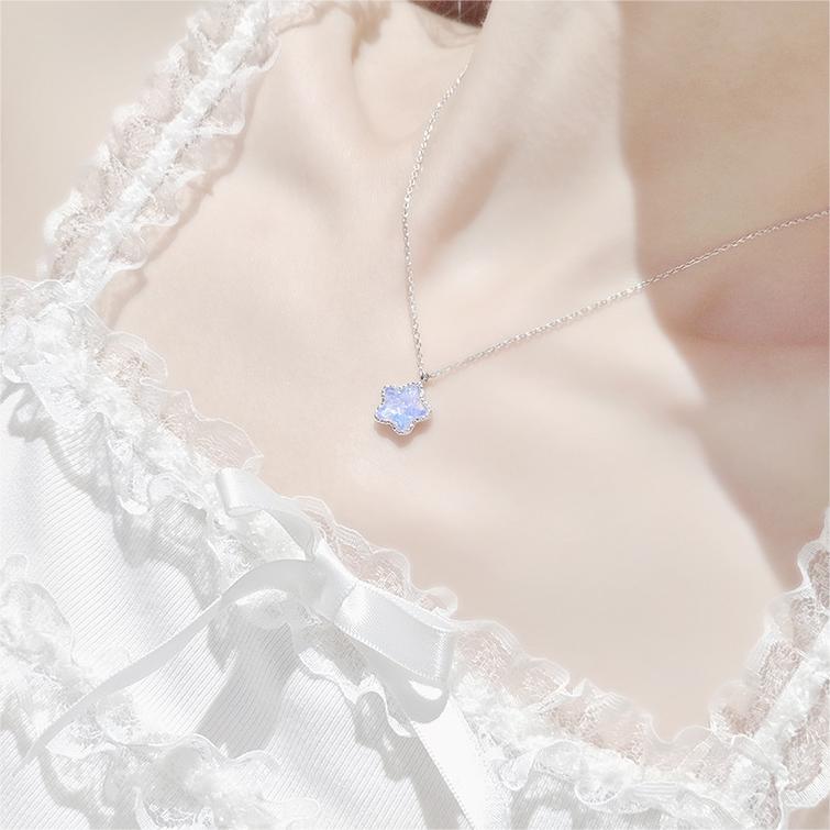 Silver Gradient Water Ripple Moon Heart Star Necklace
