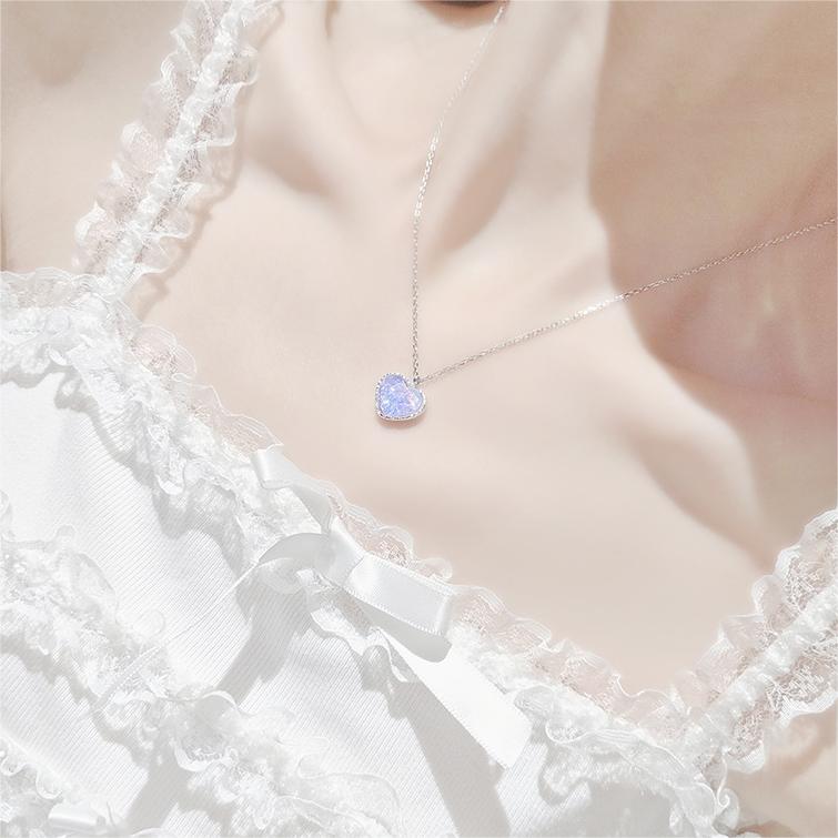 Silver Gradient Water Ripple Moon Heart Star Necklace