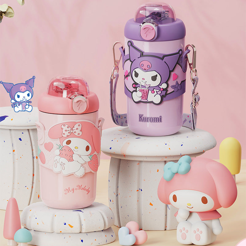 Kawaii Vacuum Bottle with Shoulder Strap 380ml