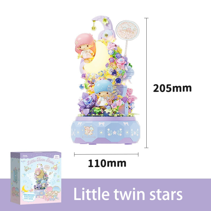 Moonlight Flowers Kitty Building Block Music Box