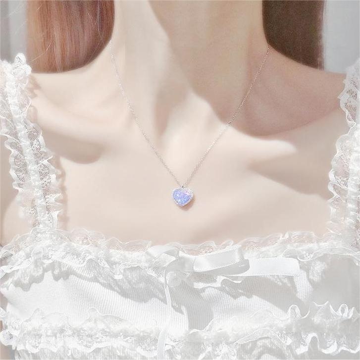 Silver Gradient Water Ripple Moon Heart Star Necklace
