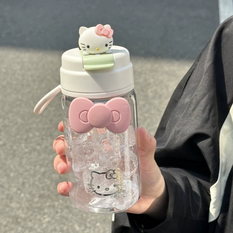 Kitty Bow Plastic Straw Bottle KI462