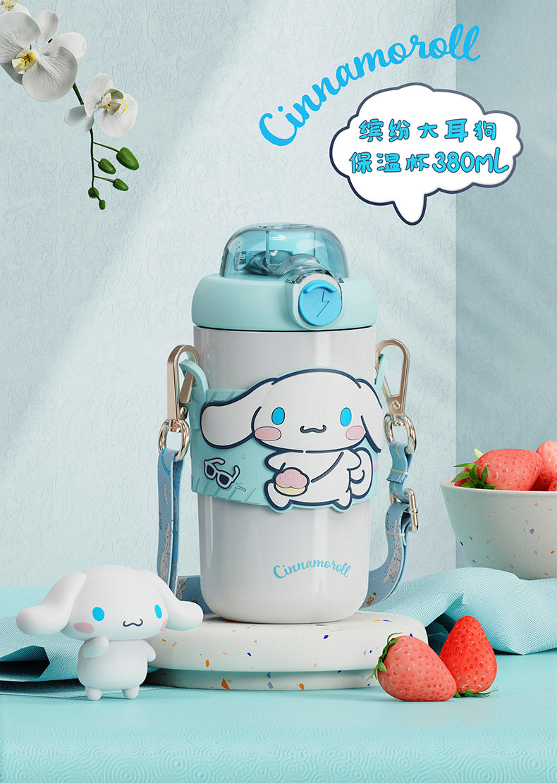 Kawaii Vacuum Bottle with Shoulder Strap 380ml