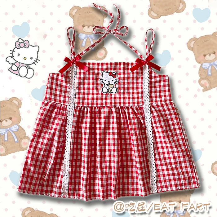 Cute Kitty Red Plaid Bow Sling KI553