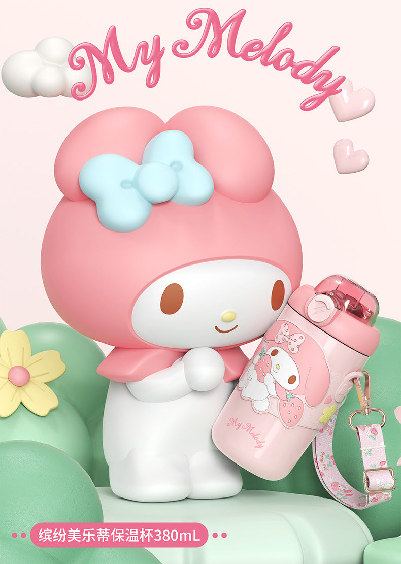 Kawaii Vacuum Bottle with Shoulder Strap 380ml