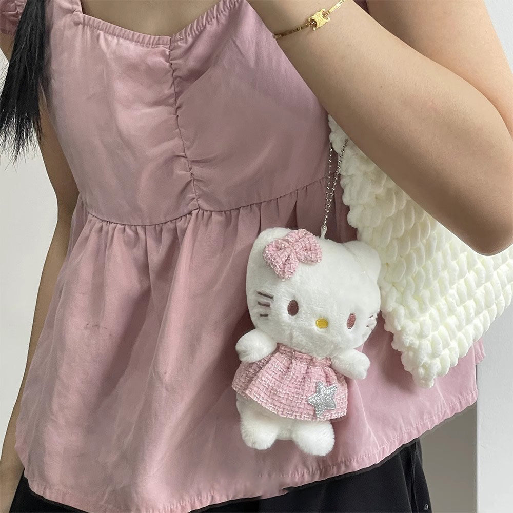 Pink Skirt Kitty Plush Keychain
