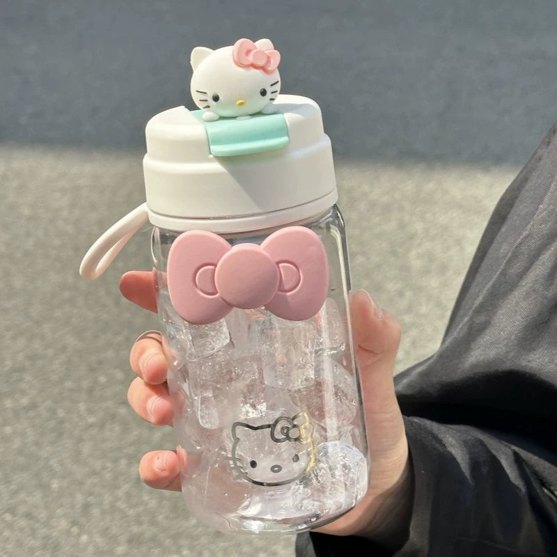 Kitty Bow Plastic Straw Bottle KI462