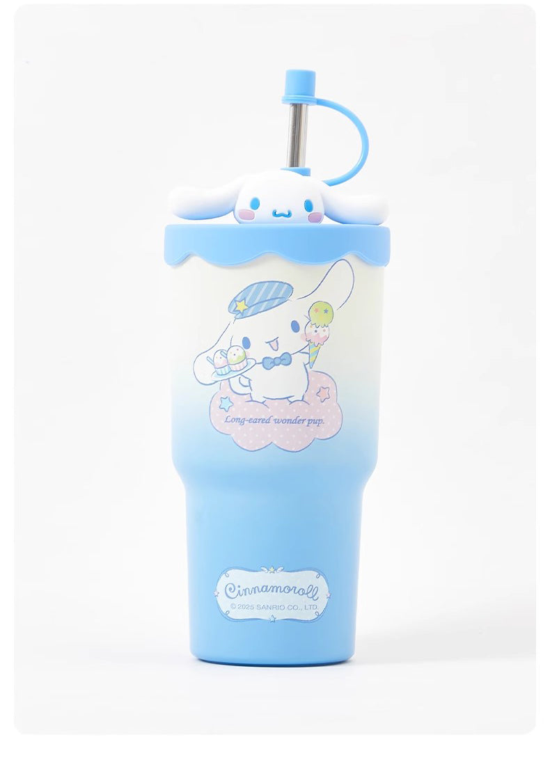 Cute Straw Stainless Steel Water bottle 580ml
