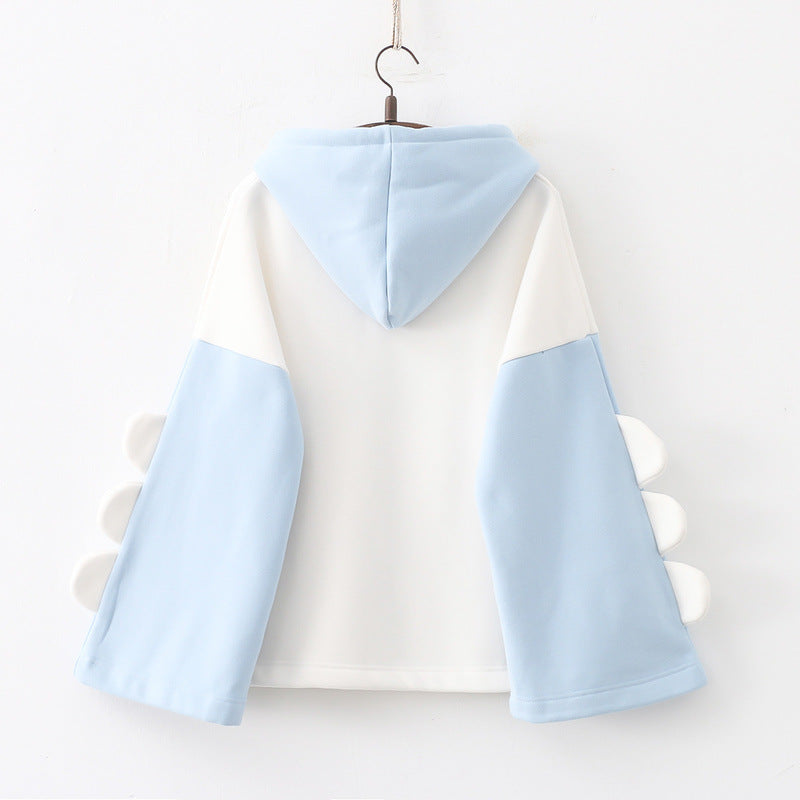 Cartoon Embroidered Pom Hooded Fleece Sweatshirt KI587