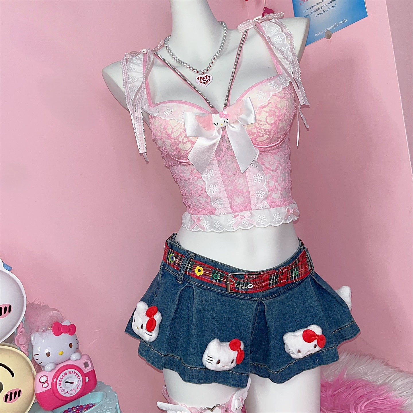 Y2K Pink Cute Kitty Sweet Suspender Vest
