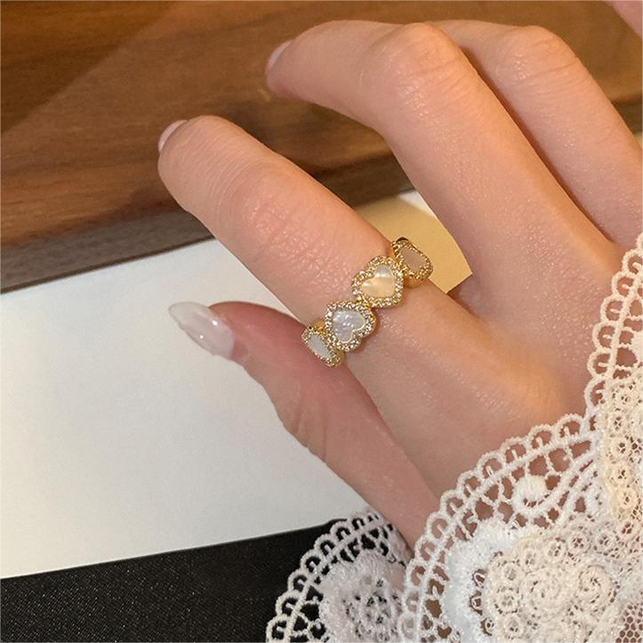 Elegant Gold Plated Enamel Heart Open Ring
