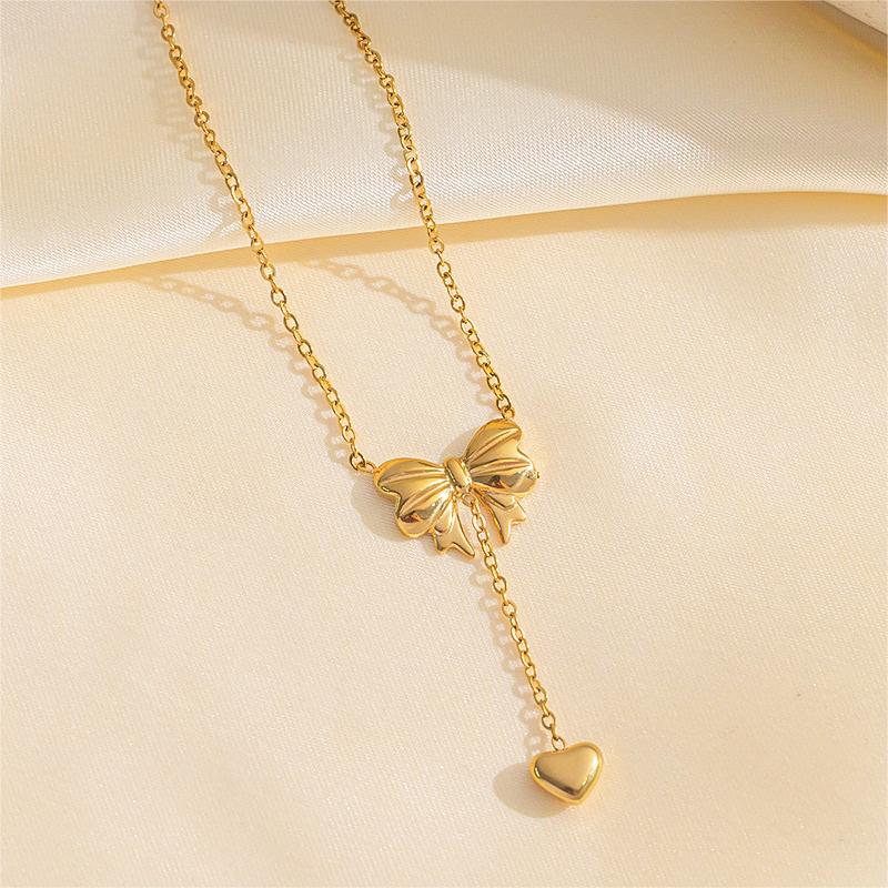 Gold Plated Bowknot Heart Pendant Y Necklace