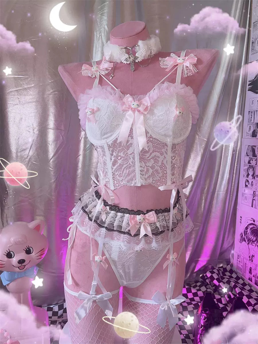 Pink Cute Kitty Belt Clip Lace Pure Panties