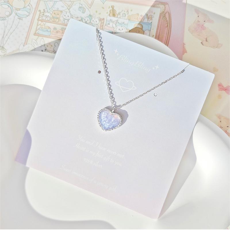 Silver Gradient Water Ripple Moon Heart Star Necklace