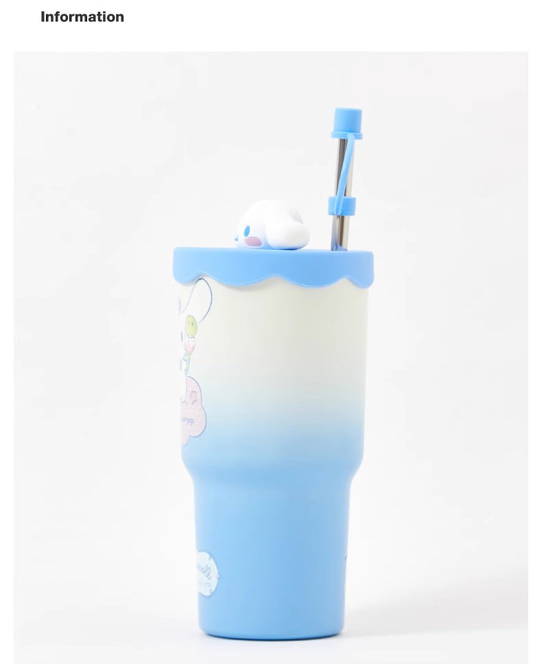 Cute Straw Stainless Steel Water bottle 580ml