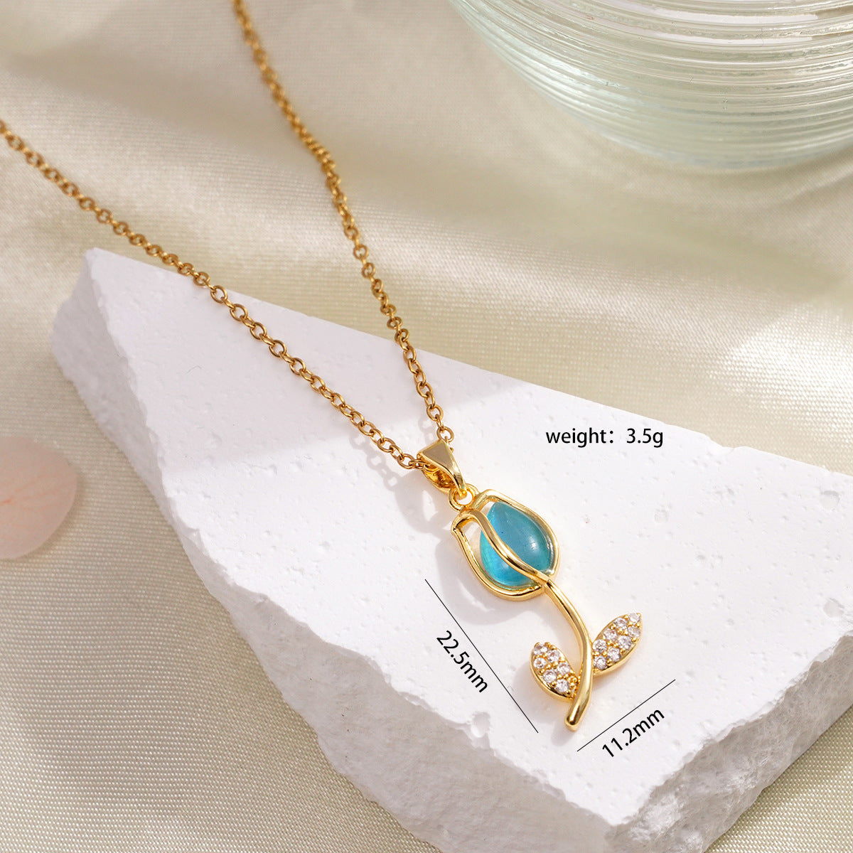 Elegant Rhinestone Crystal Tulip Pendant Necklace