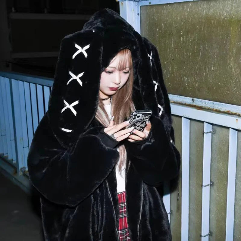 Cute Soft Black Faux Fur Coat KI718