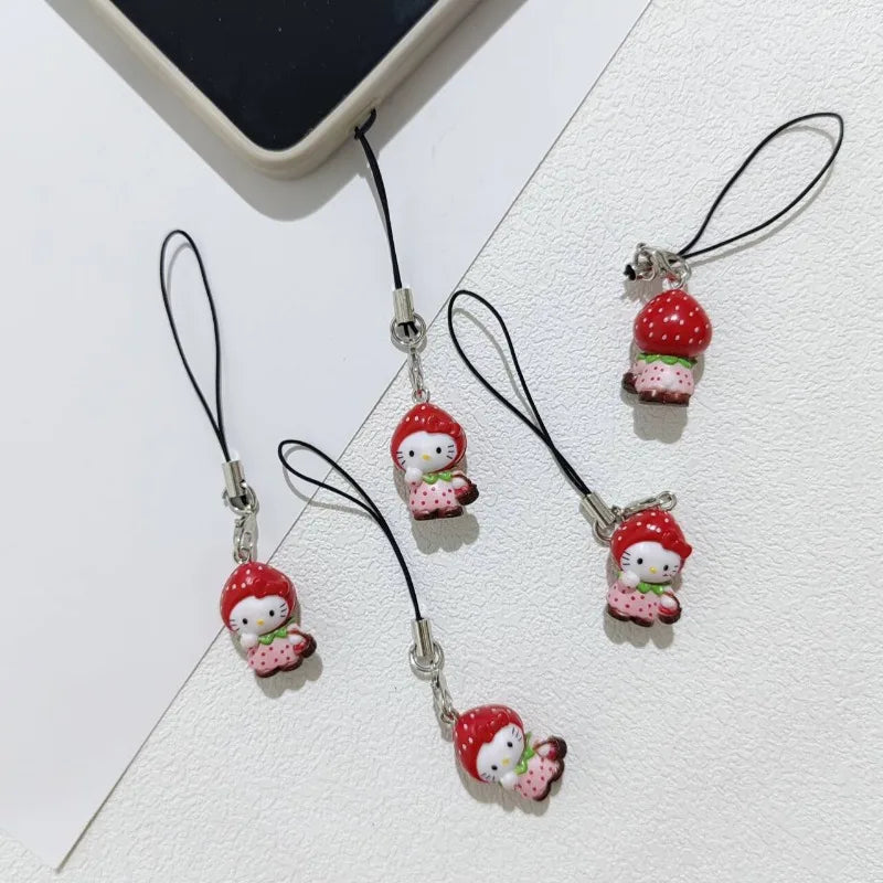 Strawberry Kitty Pendant Keychain KI734