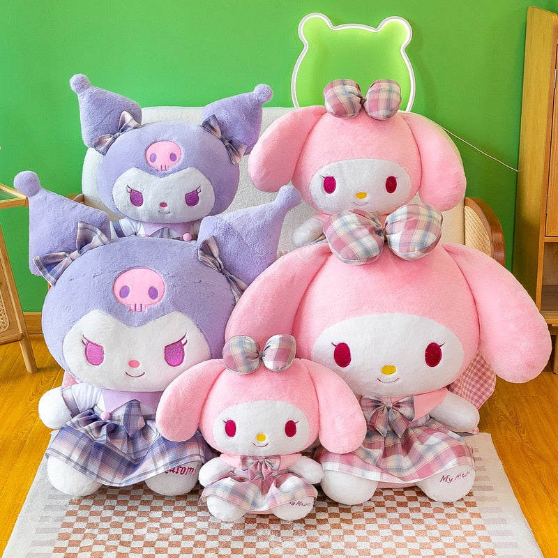 Melo and Kuro Plush Doll with Plaid Dress