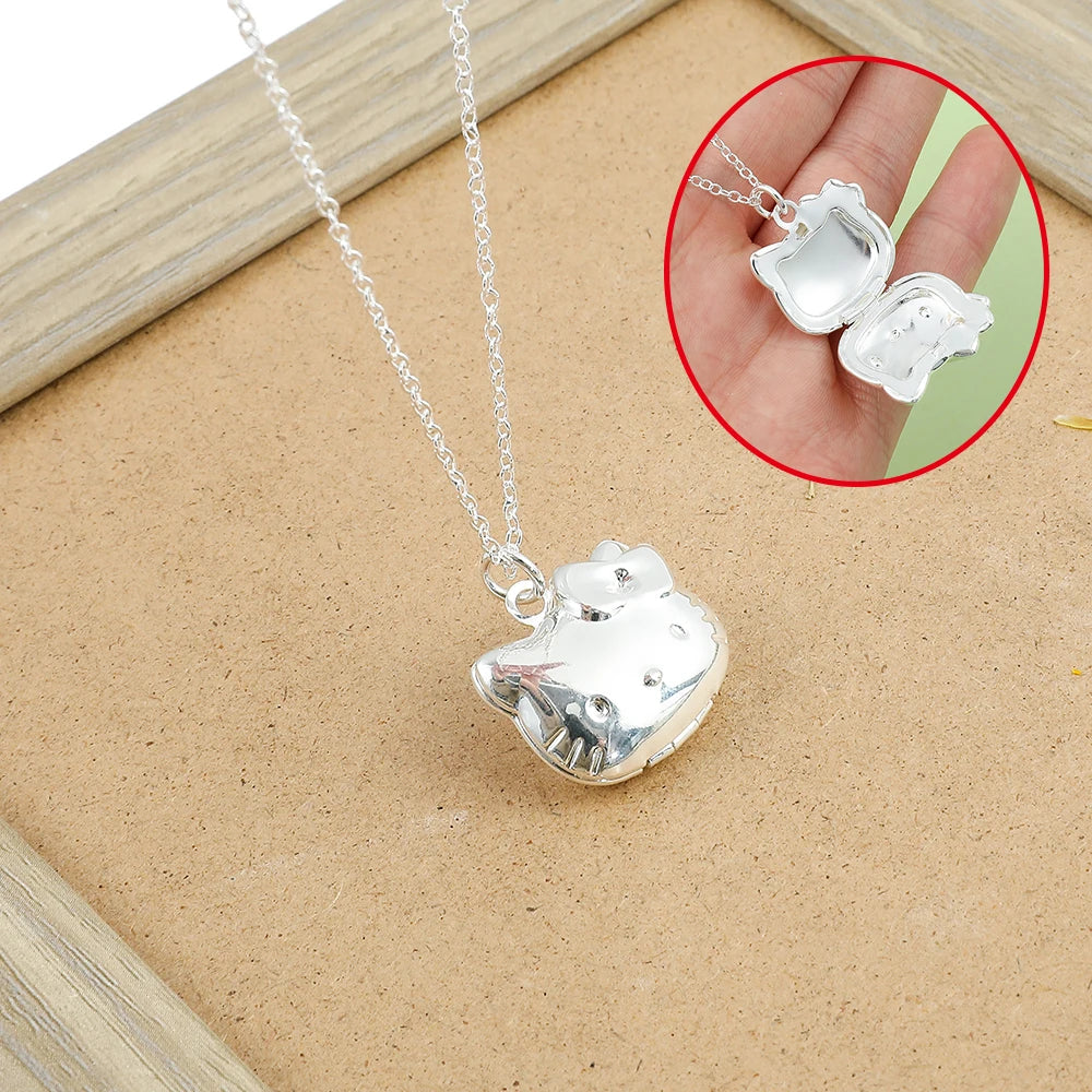 Sliver Openable Kitty Necklace