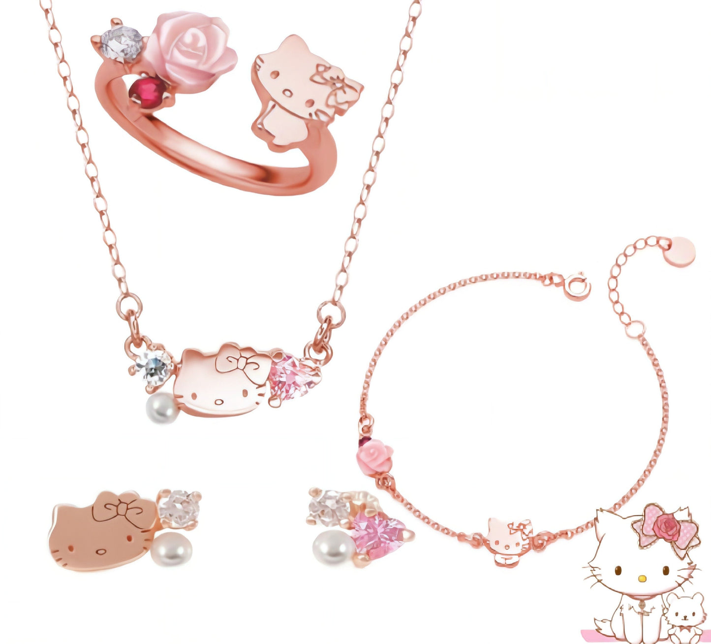 Rose Kitty Jewelry Set
