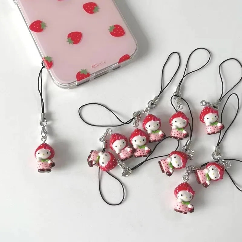 Strawberry Kitty Pendant Keychain KI734