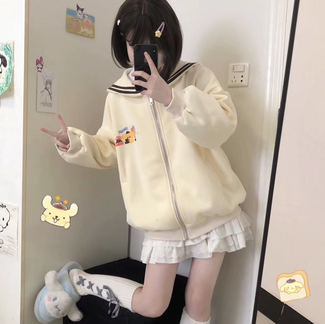 Cute Yellow Pom Sailor Hoodie