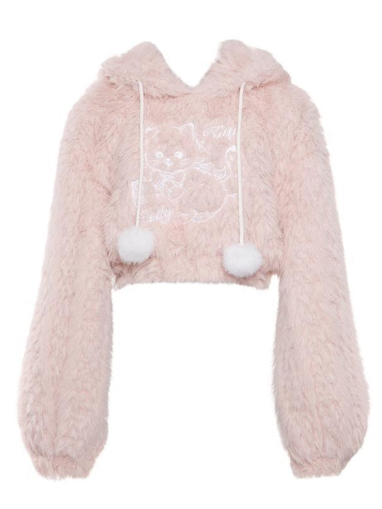 Fuzzy Cropped Kitten Hoodie