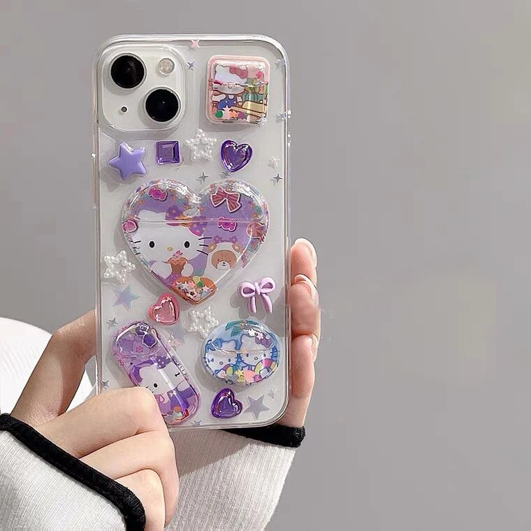 Cute Heart Kitty Quicksand iPhone Case