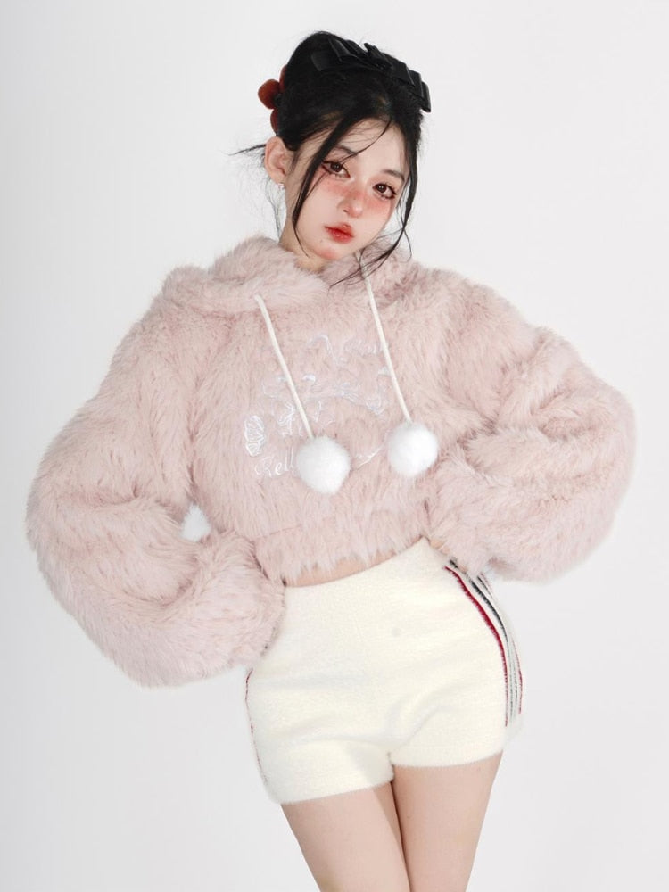 Fuzzy Cropped Kitten Hoodie