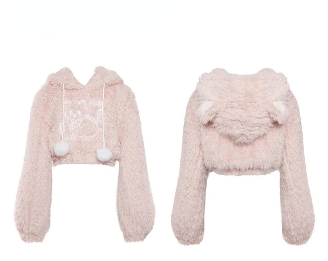 Fuzzy Cropped Kitten Hoodie