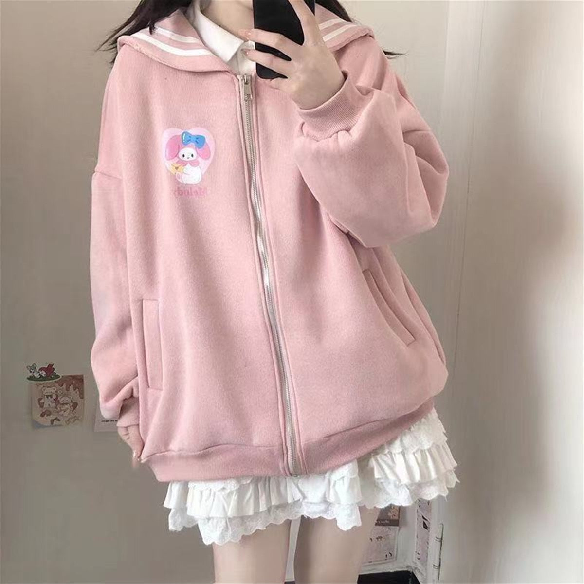 Sweet Cartoon Zip Up Hoodie