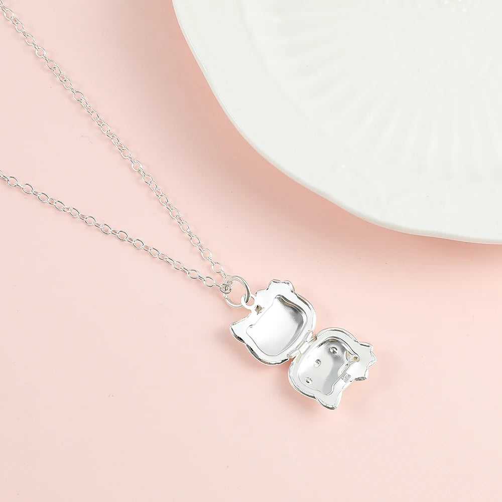 Sliver Openable Kitty Necklace