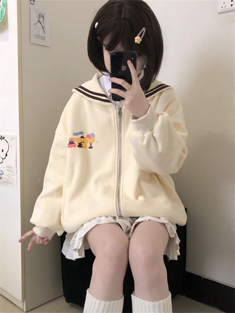 Cute Yellow Pom Sailor Hoodie