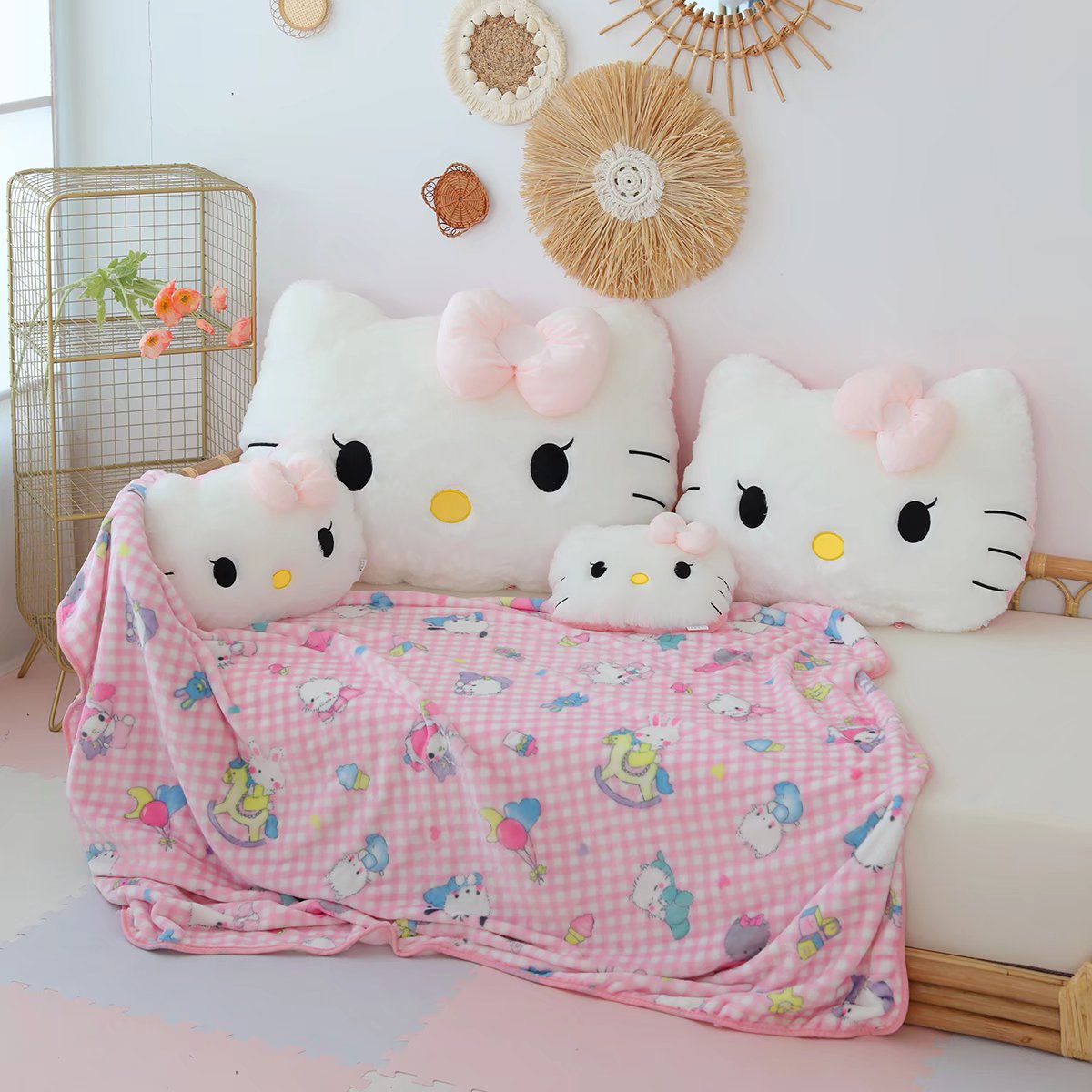 Kawaii Kitty Pillow and Blanket