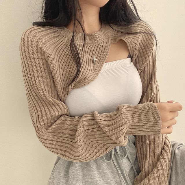 Asymmetrical Round Neck Knit Shrug