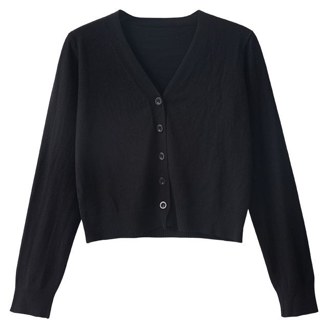 V-Neck Button-Front Knit Jacket