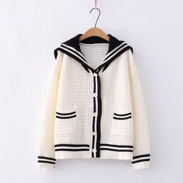 Sailor Collar Button-Up Knit Top