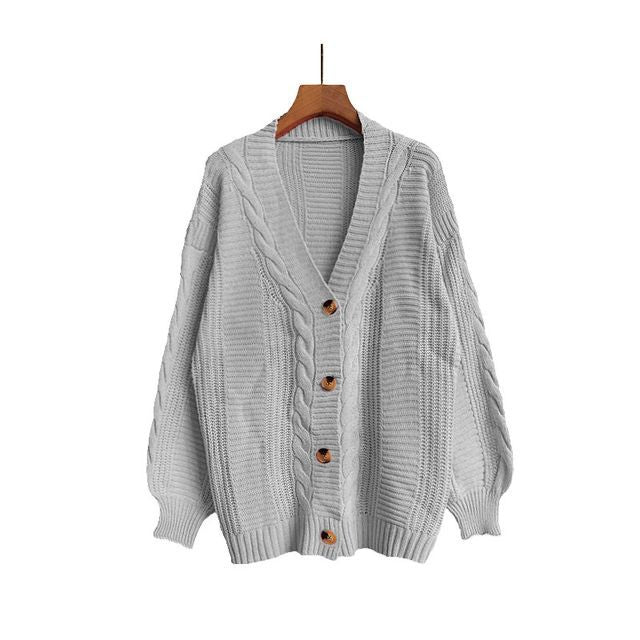 Puff Sleeve V-Neck Cable Knit Cardigan