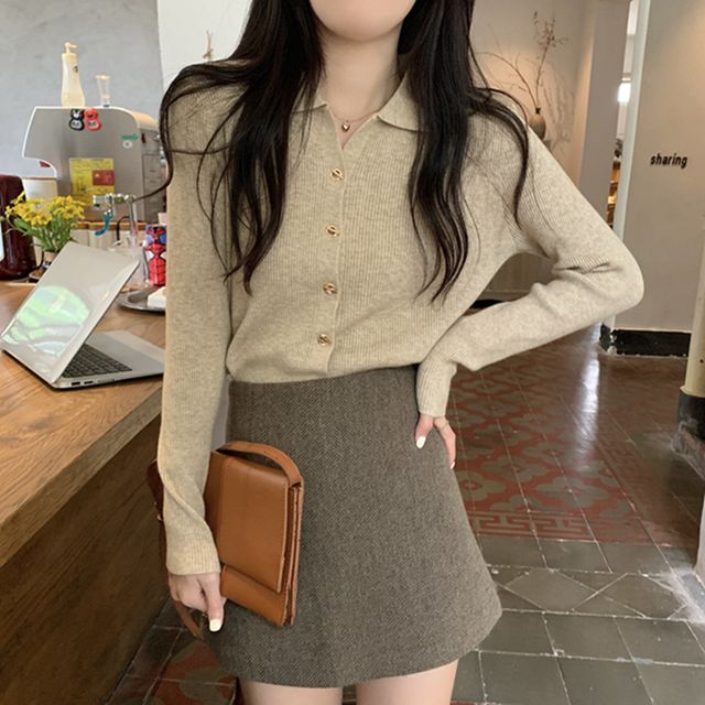 Collared Plain Cardigan