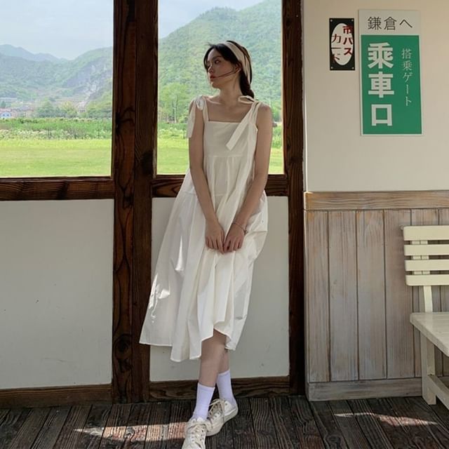 Thin Strap Solid Midi Sundress