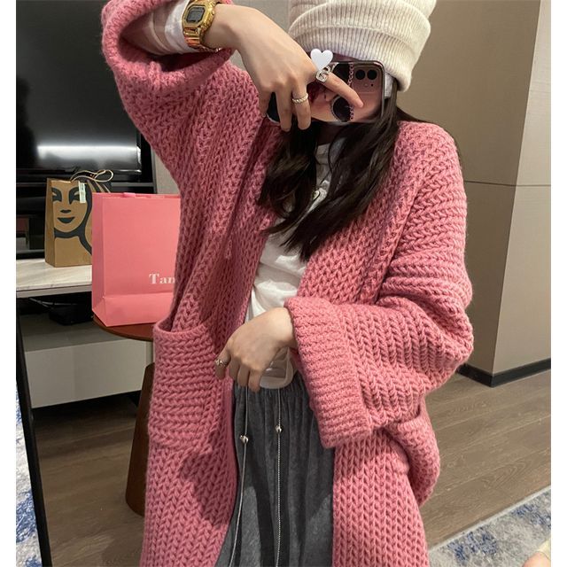 Midi Open Front Plain Cardigan