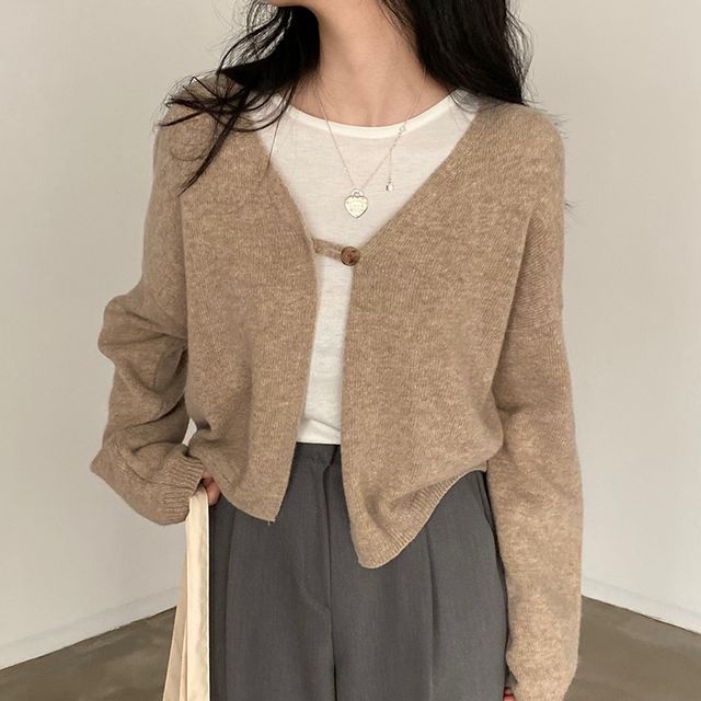 Single-Button Plain Cardigan