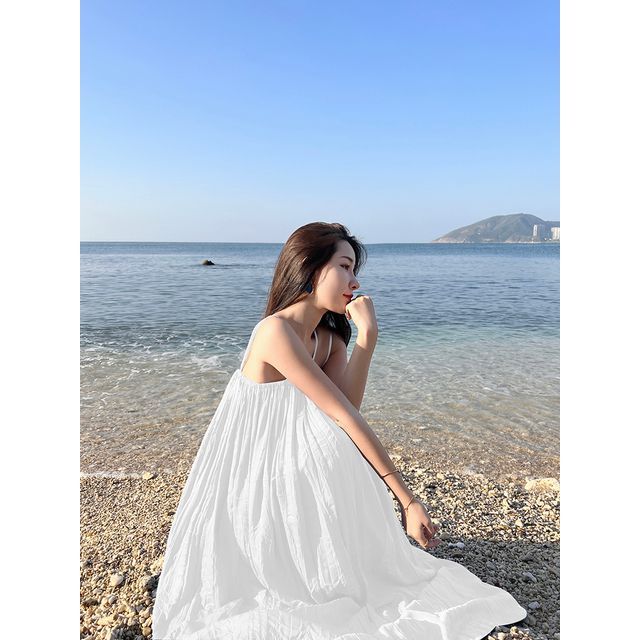 Thin Strap Solid Midi A-Line Sundress