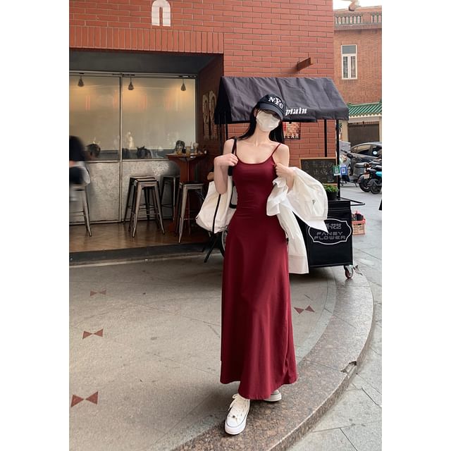 Thin Strap Solid Slim-Fit Dress