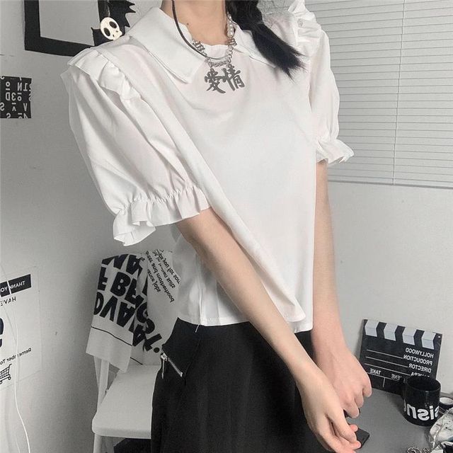 Collared Blouse and Scoop Neck Mini A-Line Dress Set
