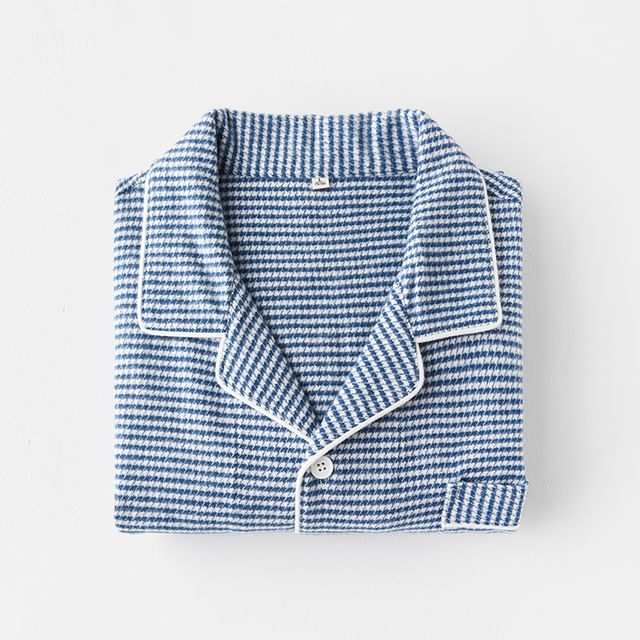 Couple Matching Pajama Set: Long-Sleeve Collared Houndstooth Button-Up Top + Pants (Various Designs)