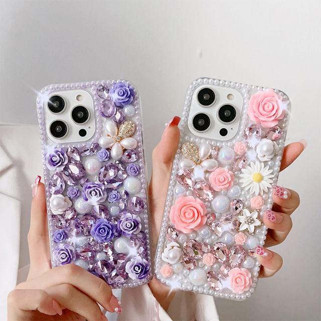 Floral Rhinestone Phone Case